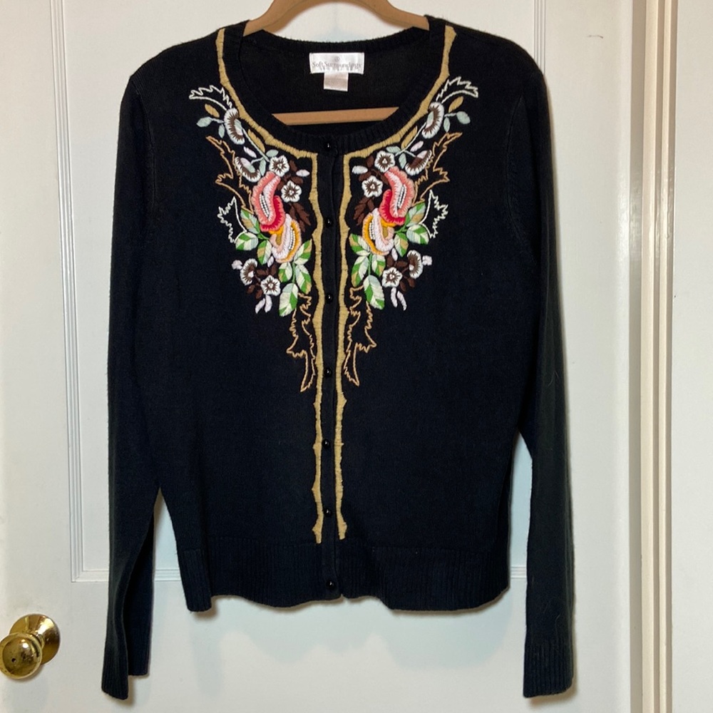 Large Soft Surroundings Button Down Black Embroid… - image 8